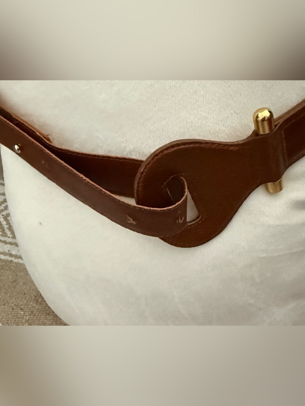 Vintage Burnt Russet Brown Leather Waist Belt Gold-Tone Bar 28-33”